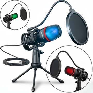Mikrofon do Komputera Studyjny EUROLOOK Gamingowy USB Statyw RGB