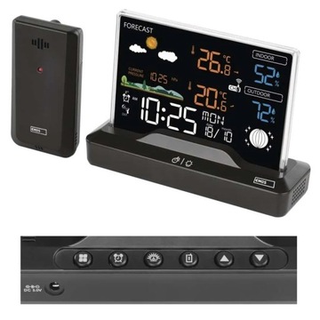 Беспроводная метеостанция, будильник, радиус действия 80 м, измеритель влажности.