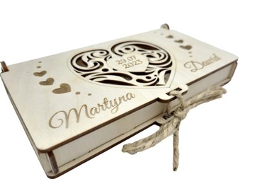 AŻUROWE Pudełko Na Pieniądze Pamiątka GRAWER ŚLUB