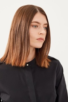 Black Band Collar Cuffed Sleeve Detailed Shirt