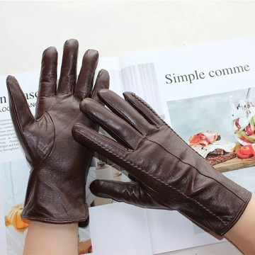 New Women Color Leather Gloves Striped Style Velvet Lining Autumn And