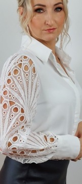 Koszula klasyczna elegancka haft koronka rozmiar S/M biała