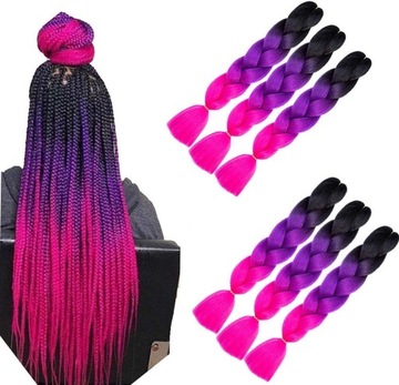 WŁOSY SYNTETYCZNE DO WARKOCZYKÓW OMBRE KOLOROWE WARKOCZYKI PASMA 130CM