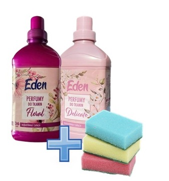 2 x PERFUMY do tkanin EDEN DELICATE i FLORAL 2x720 ml + GRATIS 3 gąbki