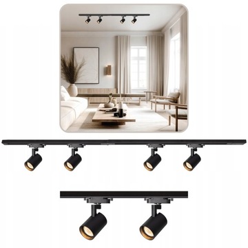 LAMPA SUFITOWA HALOGENOWA ZESTAW SZYNA REFLEKTORKI LED 4XGU10 CZARNA