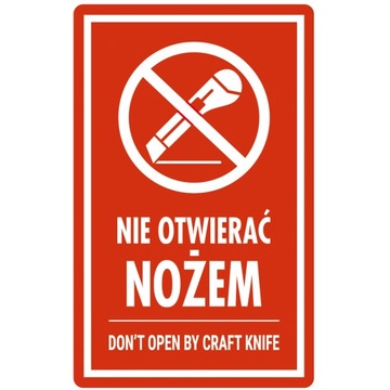 ETYKIETY NAKLEJKI KURIERSKIE OSTRZEGAWCZE NIE OTWIERAĆ NOŻEM 50x80 1000 szt