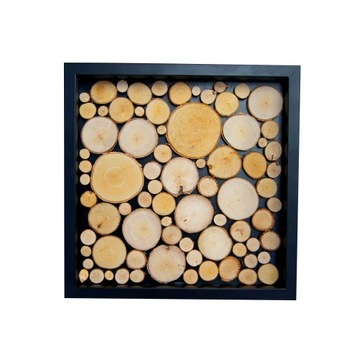 Obraz głęboka rama krążki drewno kolory 25x25cm