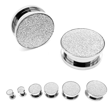Tunel Brokat Full Pełny Plug Srebrny Stal 12mm