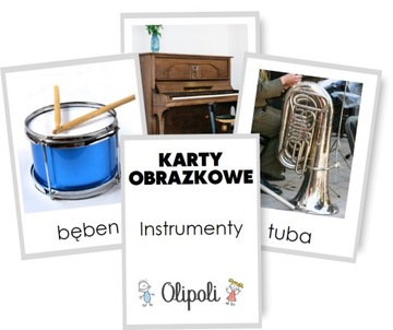 KARTY OBRAZKOWE instrumenty MUZYKA 7x10 FISZKI Montessori REALNE ZDJĘCIA