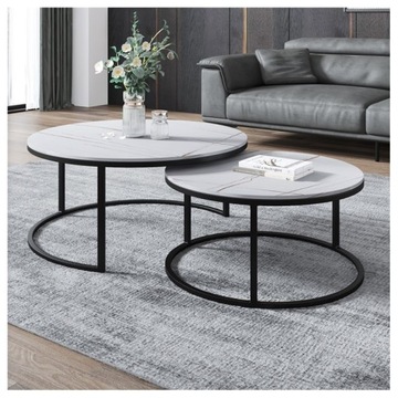 STOLIKI KAWOWE ZESTAW STOLIKÓW STOLIK ŁAWA STÓŁ OKRĄGŁY ⌀ 80 cm + 60 cm 2w1