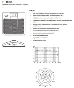 Поверхностный вокальный микрофон BU100 Behringer