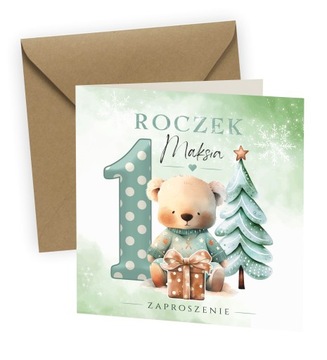 ZAPROSZENIE NA ROCZEK + KOPERTA + IMIĘ DZIECKA WERSJA ZIMOWA / ŚWIĄTECZNA