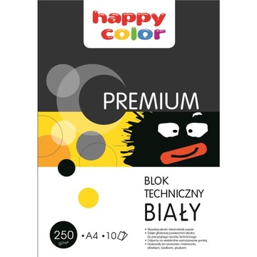 Blok techniczny PREMIUM biały 250g A4 10ark HAPPY