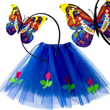 STRÓJ PRZEBRANIE PANI WIOSNA KWIATEK MOTYL OPASKA + TIULOWA SPÓDNICZKA