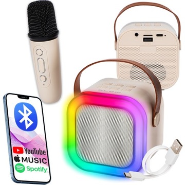 GŁOŚNIK BLUETOOTH PRZENOŚNY KARAOKE RGB MIKROFON USB SD MINI JACK