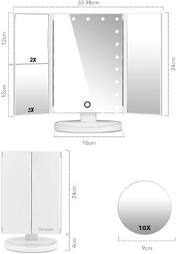 КОСМЕТИЧЕСКОЕ ЗЕРКАЛО СО СВЕТОДИОДНОЙ ПОДСВЕТКОЙ, СКЛАДНОЕ, УВЕЛИЧИВАЮЩЕЕ МАКИЯЖ