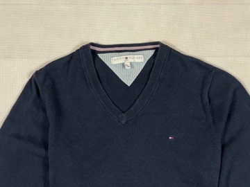 Tommy Hilfiger Sweterek Damski V neck Granat Logo Unikat Klasyk M