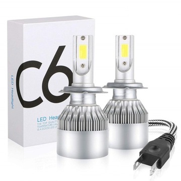 ZESTAW 2x ŻARÓWKI H7 C6 LED COB BARDZO MOCNE BIAŁE ŚWIATŁO 7600lm 72W