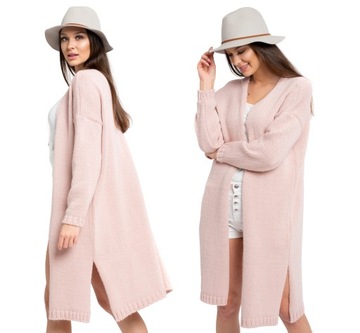 MARGO DŁUGI CIEPŁY SWETER KARDIGAN PŁASZCZYK WEŁNA