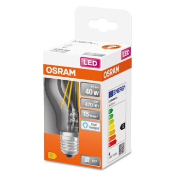 Светодиодная лампа E27 A60 4Вт = 40Вт 6500К НИТЬ OSRAM