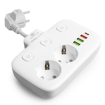 Удлинитель Power Strip, короткий удлинительный кабель Thief с 4 зарядными устройствами USB PD, 2500 Вт