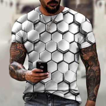 MĘSKI T-SHIRT KOSZULKA 3D HEXAGON FULLPRINT 2XL