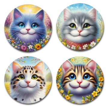 Наклейки мотивационные для детей 25мм 120 штук 8 дизайнов, коты - весна