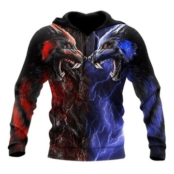 BLUZA MĘSKA 3D Z KAPTUREM NADRUK ŻYWIOŁY WILKI L