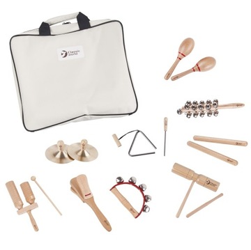 ZESTAW 9 INSTRUMENTÓW MUZYCZNYCH TORBA MARAKASY,TRÓJKĄT CLASSIC WORLD EDU
