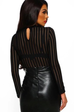 БОДИ, Черный, Полосатый, Длинный рукав, Водолазка, размер. М