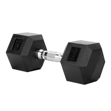 Hantel ogumowany TREXO Hex 12.5 kg Żeliwny ANTYPOŚLIZGOWA POWIERZCHNIA