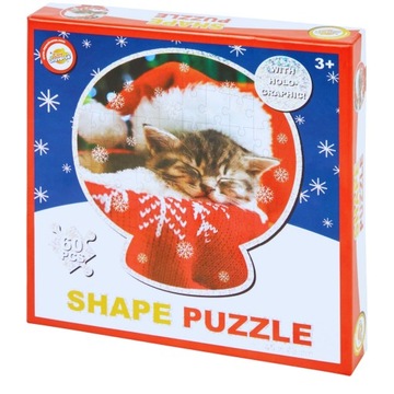 PUZZLE ŚWIĄTECZNE 60 ELEMENTÓW KOT KOTEK ŚWIĘTA BOŻE NARODZENIE PREZENT 3+