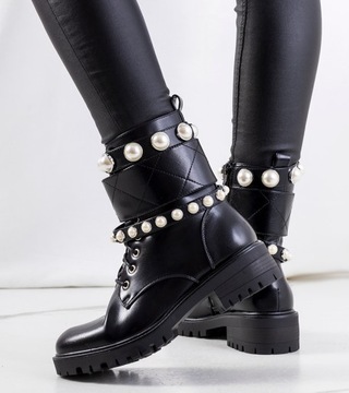 Czarne botki wysoka podeszwa perły buty 1565 17841 rozmiar 41