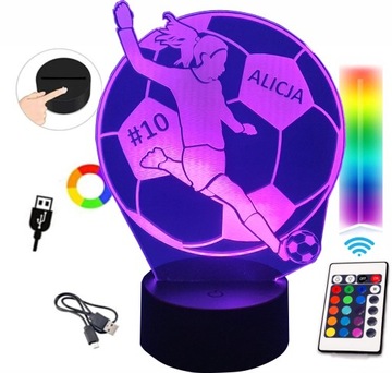 LAMPKA NOCNA 3D LED PIŁKARKA + IMIĘ PIŁKA NOŻNA