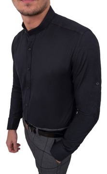 РУБАШКА МУЖСКАЯ, ЧЕРНАЯ ВОРОТНИК-СТОЙКА, РАЗМЕР SLIM STRUCTURE - 5XL