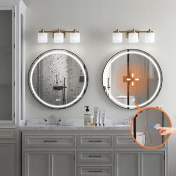 КРУГЛОЕ ПОДВЕСНОЕ ЗЕРКАЛО ДЛЯ ВАННОЙ, СО СВЕТОДИОДНОЙ ПОДСВЕТКОЙ, ЧЕРНАЯ РАМКА, 90 СМ