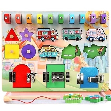 Montessori Tablica 4w1 do aktywności sensorycznej z grą wędkarską