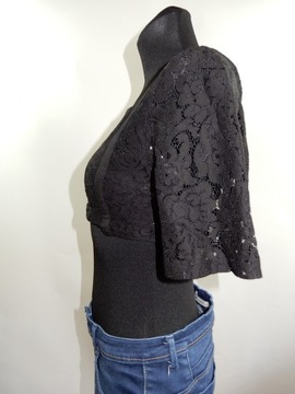 Crop top krótka bluzka czarny koronkowy Zara 36 S