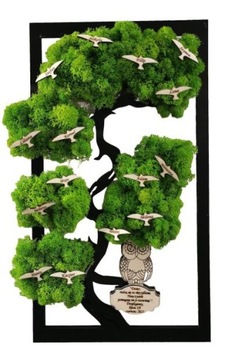 Бонсай дерево мох конец года птицы сова день учителя 37х24