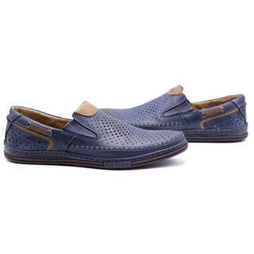 Туфли мужские кожаные ажурные слипоны POLISH 09L BR Navy blue 38