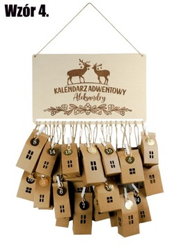 KALENDARZ ADWENTOWY Drewniany + 24 Domki Zestaw