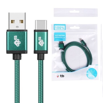 Кабель USB-USB C 1,5 м, зеленая нить