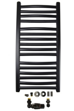 Grzejnik Łezka 1205/540 czarny mat+Zawór MasterAiO