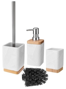 Zestaw łazienkowy 4-el. CAMINO kwadrat polyresin biały mat bambus loft boho
