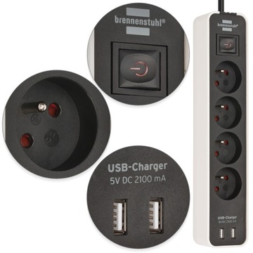Przedłużacz zasilający 4 GNIAZDA Certyfikat CE USB