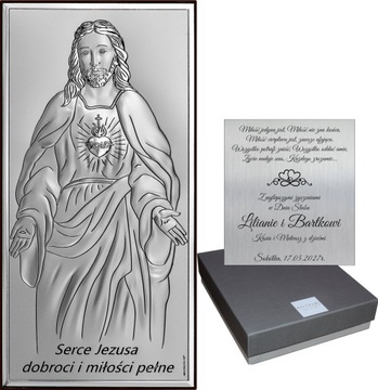 SREBRNY OBRAZEK JEZUS OTWARTE SERCE GRAWER