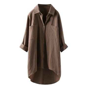 Damska Bluzki Lniana Luźna Koszula Oversize, 3XL