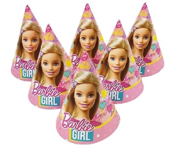 CZAPECZKI URODZINOWE PAPIEROWE Z GUMKĄ 6SZT BARBIE