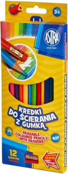 Kredki trójkątne ścieralne z gumką ASTRA 12kol.