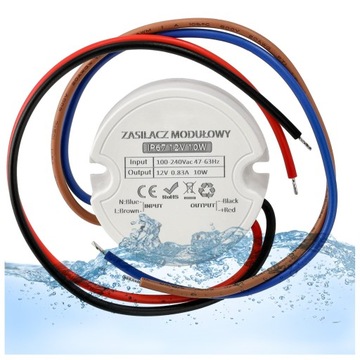 Zasilacz 12V IP67 Do Taśmy LED Dopuszkowy 0,84A 10W Do Puszki Transformator